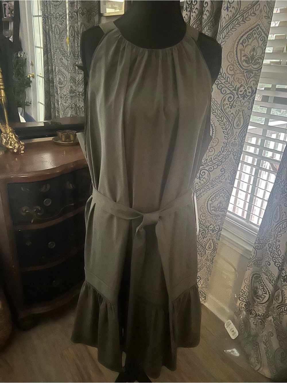 Calvin Klein Flounce Dress olive green